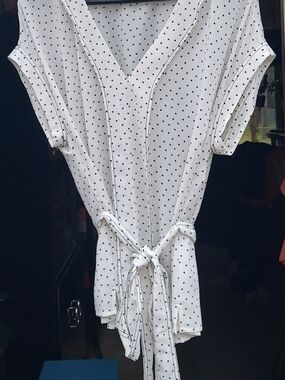 1. State White Polka Dot Tie-Waist Blouse
